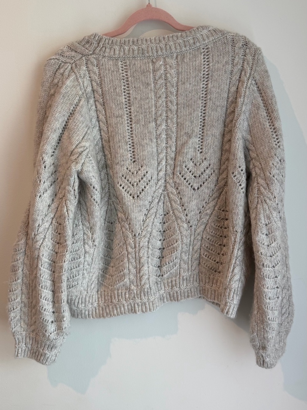 Mango Light Gray Openwork Cable V-Neck Sweater - Picture 4 of 5
